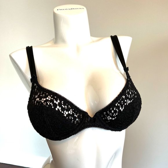 Vintage Lou Underwire lightly Padded Embroidered Lace Bra in Black 36B - Picture 3 of 14
